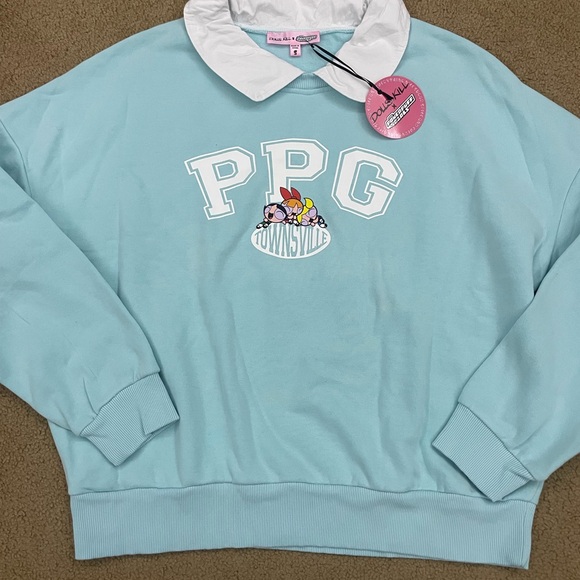 Dolls Kill Tops - Dolls Kill Light Blue Powerpuff Oversized Sweatshirt